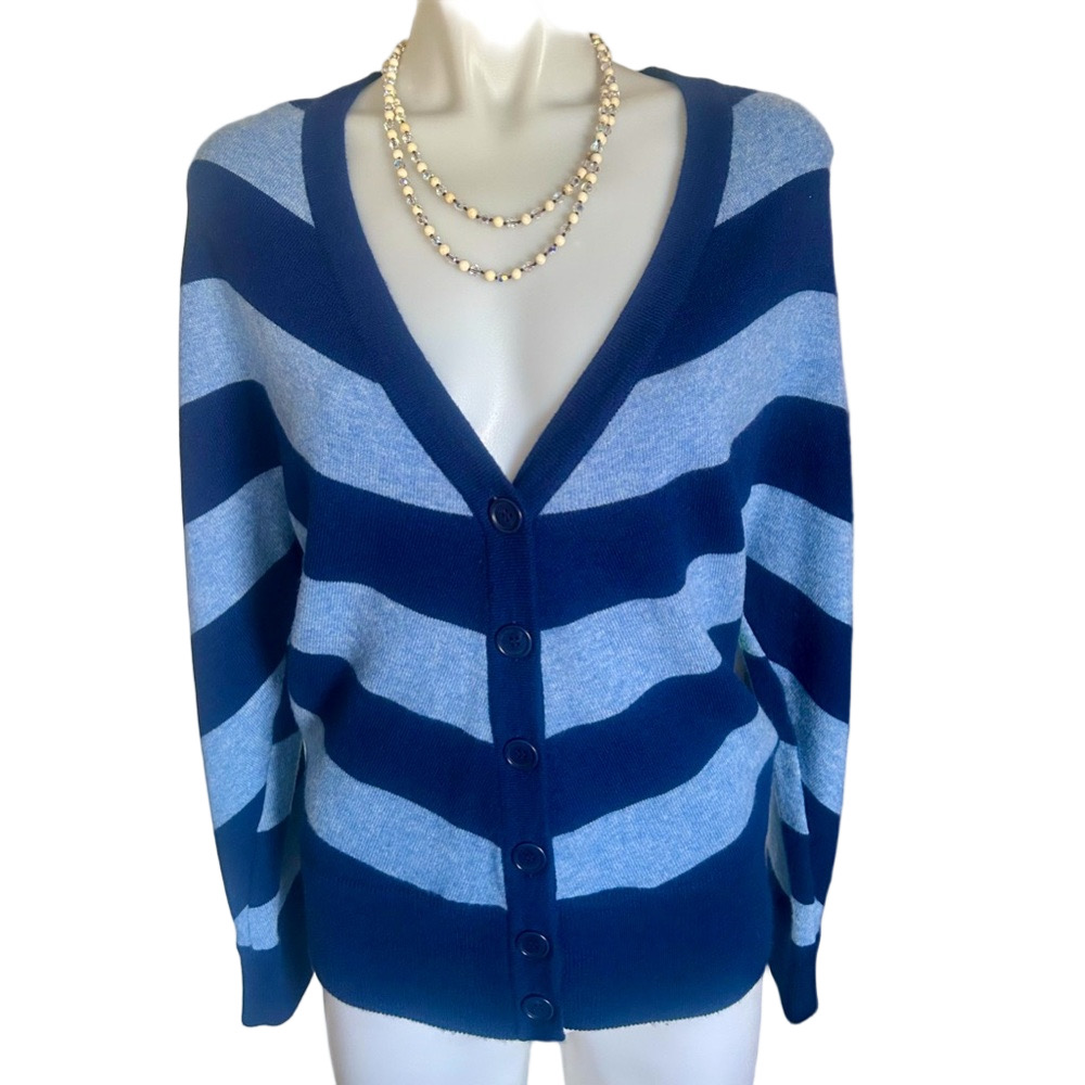 Y2K Vintage Juicy Couture Button Up Sweater Top Cashmere Blue Navy Striped Shirt